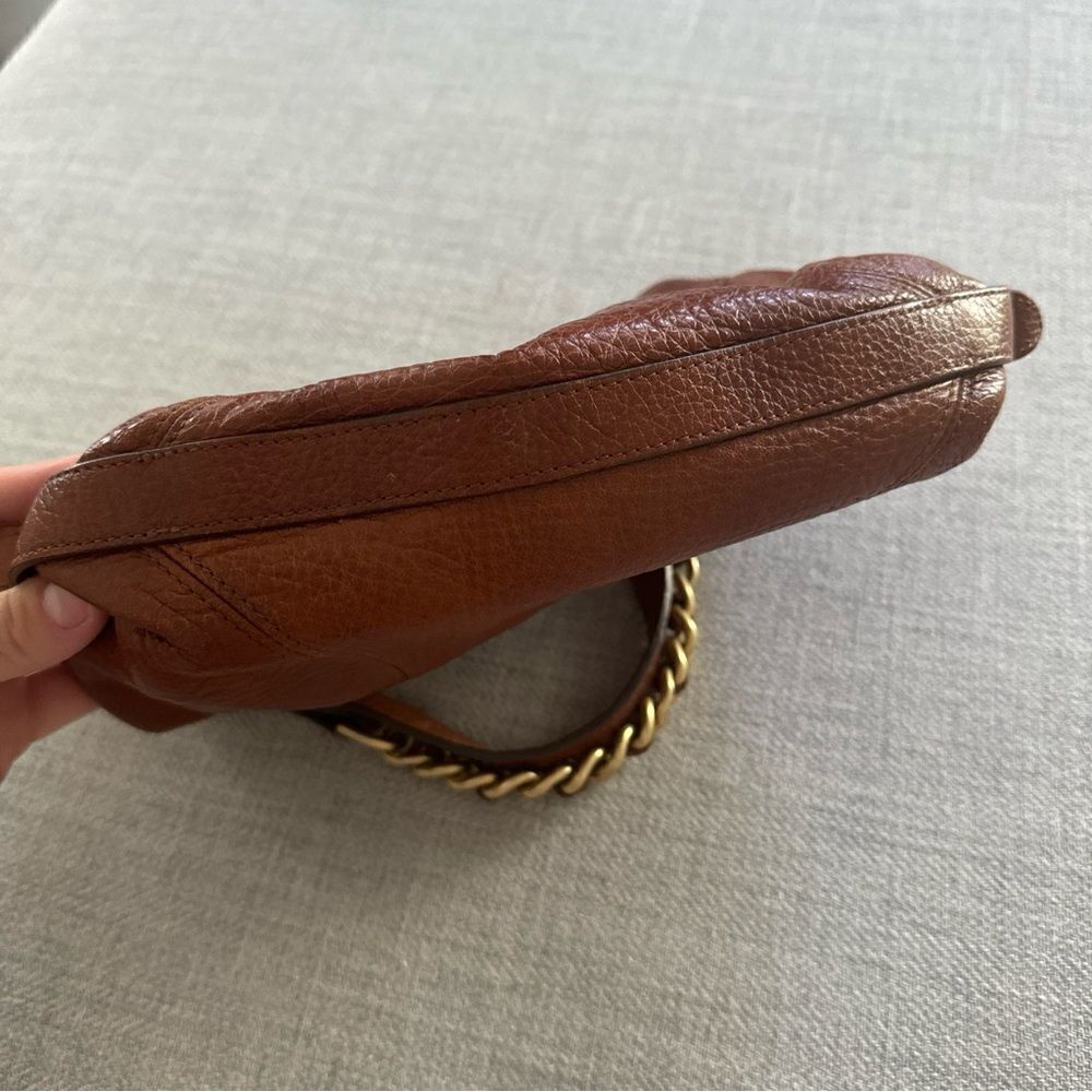 BRAHMIN Brown Pebble Leather Tote Purse Gold Chain Trim Chunky Hardware - Picture 7 of 10